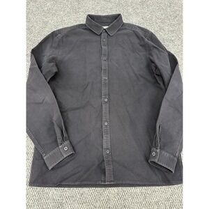 COS Collection Of Style Men's Medium Mini Waffle Button Shirt Black Long Sleeve